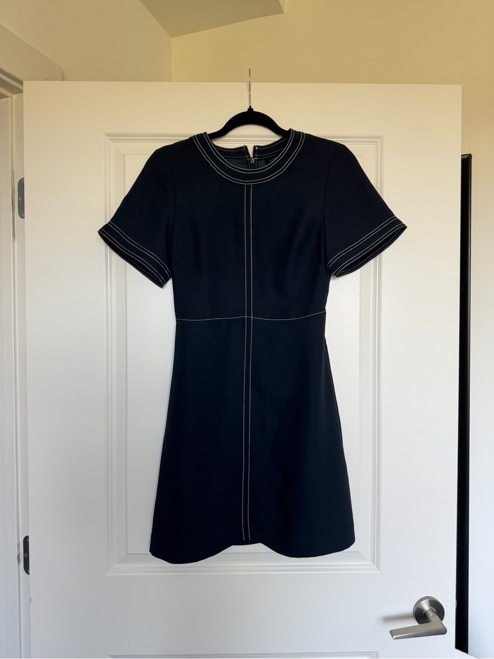 Banana Republic Navy Short-Sleeve A-Line Dress with Contrast Stitching